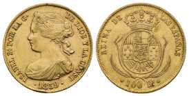 ISABEL II. 100 reales. 1859. Barcelona. AU 8,32 g. 22 mm. VI-635; AC-770. MBC.