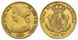 ISABEL II. 100 reales. 1856. Madrid. AU 8,42 g. 22,1 mm. VI-643; AC-783. MBC/MBC+.