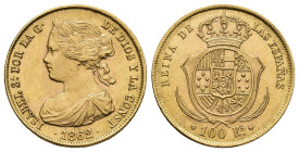 ISABEL II. 100 reales. 1862. Madrid. AU 8,28 g. 22,1 mm. VI-649; AC-789. EBC-.