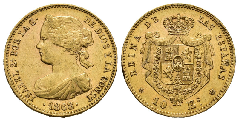 ISABEL II. 10 escudos. 1868*18-68. Madrid. AU 8,44 g. 22,2 mm. VI-668; AC-815. E...