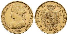 ISABEL II. 10 escudos. 1868*18-68. Madrid. AU 8,37 g. 22,2 mm. VI-668; AC-815. EBC-.