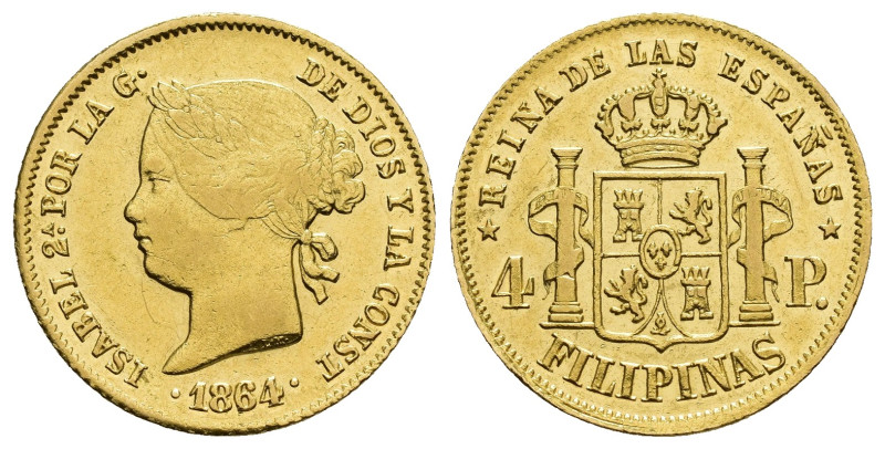 ISABEL II. 4 pesos. 1864. Manila. AU 6,74 g. 21,2 mm. VI-689; AC-858. R.B.O. MBC...