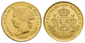 ISABEL II. 4 pesos. 1868. Manila. AU 6,76 g. 21,1 mm. VI-693; AC-865. R.B.O. EBC/EBC+.