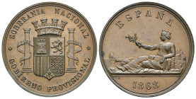 GOBIERNO PROVISIONAL. Medalla. 1868. Grabador: L. M. (Luis Marchioni). AE 24,72 g. 36,9 mm. Vives-824. Golpe de canto. EBC+.