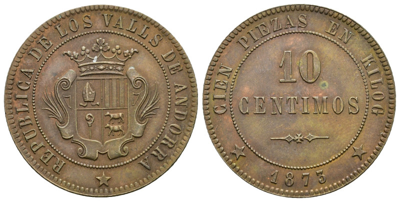 GOBIERNO PROVISIONAL. República de los Valles de Andorra. 10 céntimos. 1873. CU ...