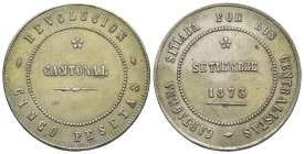 REVOLUCIÓN CANTONAL. 5 pesetas. 1873. Cartagena. Coincidente sobre eje horizontal. AR 28,2 g. 37,2 mm. VII-29; AC-9. MBC+- 

Lote no sujeto a tasas ...