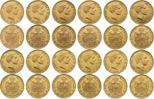 ALFONSO XII. Lote de 12 piezas de 25 pesetas: 1877, 1878 DEM (7), 1880 (3) y 1881. MBC+/EBC.