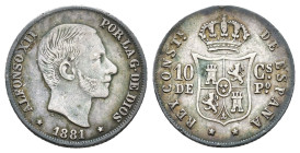 ALFONSO XII. 10 centavos de peso. 1881. Manila. AR 2,55 g. 18,2 mm. VII-52; AC-94. MBC. 

Lote no sujeto a tasas de exportación.