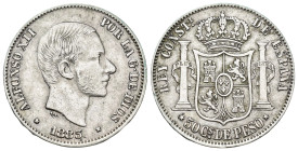 ALFONSO XII. 50 centavos de peso. 1883. Manila. AR 12,85 g. 29,6 mm. VII-78; AC-120. MBC+. 

Lote no sujeto a tasas de exportación.