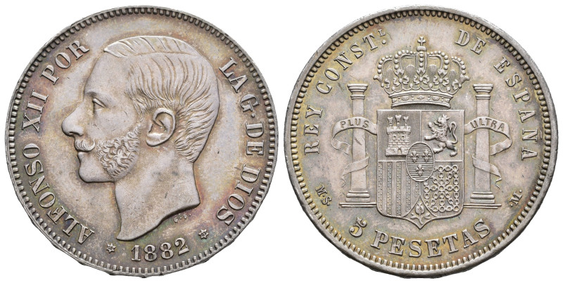 ALFONSO XII. 5 pesetas. 1882/1*18-82. Madrid. MSM. AR 24,99 g. 37,5 mm. VII-88.2...