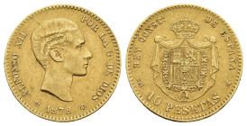 ALFONSO XII. 10 pesetas. 1878. Madrid. EMM. AU 3,21 g. 19,1 mm. VII-97; AC-65. MBC+/MBC.