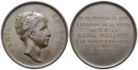 ALFONSO XIII. Medalla. 1894. Visita de la reina María Cristina a la FNMT. AE 61,38 g. 50,3 mm. Vives-564. Pequeñas marcas. MBC+/EBC-.