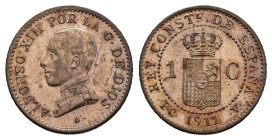 ALFONSO XIII. Céntimo. 1911. Madrid. PCV. CU 0,92 g. 15,1 mm. VII-128; AC-3. B.O. SC.