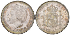 ALFONSO XIII. 5 pesetas. 1892*18-92. Madrid. PGM. AR 25 g. 37,5 mm. VII-184; AC-100. Pequeñas marcas. SC. 

Lote no sujeto a tasas de exportación.