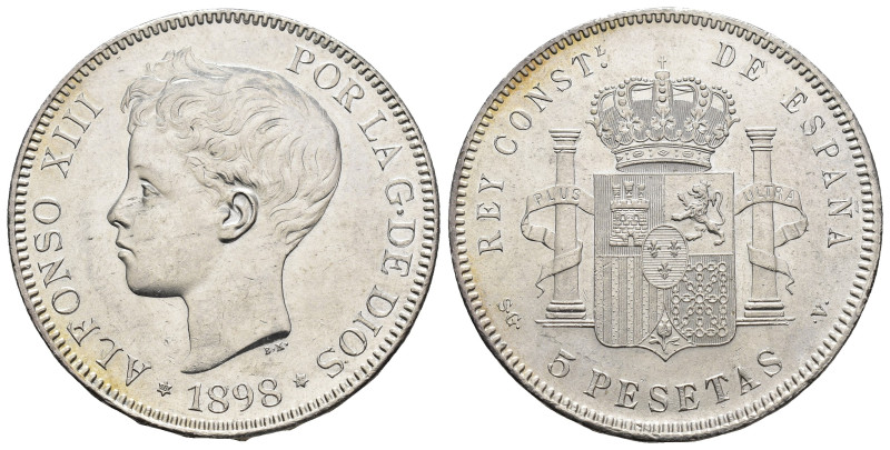 ALFONSO XIII. 5 pesetas. 1898 *18-98. Madrid. SGV. AR 25 g. 37,4 mm. VII-190; AC...