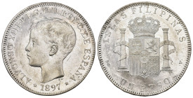 ALFONSO XIII. Peso. 1897. Manila. SGV. AR 25,07 g. 37,4 mm. VII-192; AC-122. Pequeñas marcas. B.O. SC. 

Lote no sujeto a tasas de exportación.