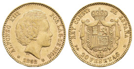 ALFONSO XIII. 20 pesetas. 1892*18-92. Madrid. PGM. AU 6,44 g. 20,9 mm. VII-196; AC-115. Pequeñas marcas. R.B.O. EBC-/EBC. 

Lote no sujeto a tasas d...