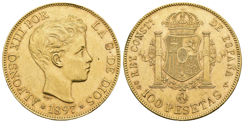 ALFONSO XIII. 100 pesetas. 1897*18-97. Madrid. SGV. AU 32,26 g. 34,9 mm. VII-199...