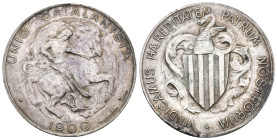 UNIÓN CATALANISTA. Módulo 5 pesetas. 1900. Barcelona. Talleres Valmitjana. AR 24,96 g. 36,6 mm. VII-201; AC-135. Pequeños defectos de cospel. EBC. Rar...
