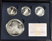 JUAN CARLOS I. Serie Tesoros de museos españoles. Rafael, Tiziano, Vicente López, Diego de Silva y Velázquez. 2013. Serie plata. FNMT. Estuche con 4 m...