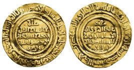 MUNDO ISLÁMICO. FATIMÍES. Abu Tamim Ma'ad. Dinar. 440 H. Misr. AU 3,87 g. 20,4 mm. Nicol-2121. Alabeada. MBC.