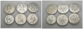 MONEDA EXTRANJERA. ALEMANIA. Lote de 6 piezas: 5 marcos (5) y 3 marcos. Varios estados. MBC/EBC-.