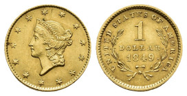 MONEDA EXTRANJERA. ESTADOS UNIDOS DE AMÉRICA. 1 dólar. 1849. AU 1,63 g. 12,9 mm. KM-73. MBC+.