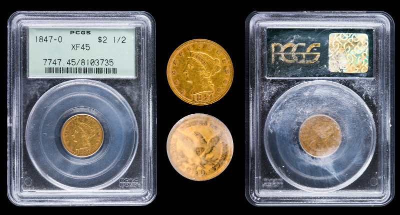 MONEDA EXTRANJERA. ESTADOS UNIDOS DE AMÉRICA. 2 1/2 dólares. 1847-O. AU. KM-72. ...