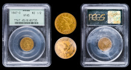MONEDA EXTRANJERA. ESTADOS UNIDOS DE AMÉRICA. 2 1/2 dólares. 1847-O. AU. KM-72. Encapsulada porPCGS-XF 45.