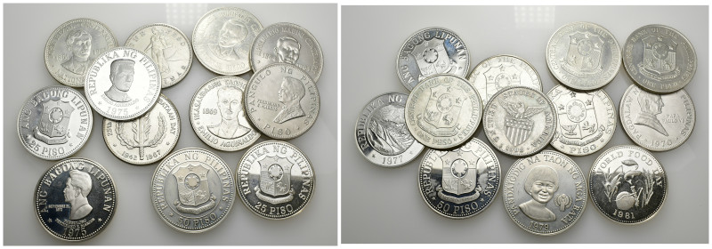 MONEDA EXTRANJERA. FILIPINAS. Lote de 12 piezas: 1 peso (7), 1908 a 1970; 25 pes...