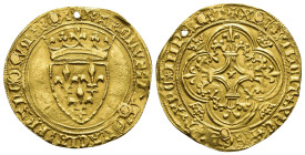MONEDA EXTRANJERA. FRANCIA. Carlos VII. Escudo de oro. AU 3,87 g. 29,3 mm. Duplessy-453. Agujerito y 4 tapados. MBC+.