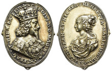 MONEDA EXTRANJERA. GRAN BRETAÑA. Carlos I y Enriqueta. Medalla 1642-1649. Sin la orla exterior. Grabador: T. Rawlins. AR 12,8 g 40 x 32 mm. Forrer V, ...
