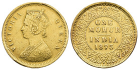 MONEDA EXTRANJERA. INDIA BRITÁNICA. Victoria I. Mohur. 1875. Calcuta. AU 11,55 g. 25,7 mm. KM-480. Soldadura en canto. MBC-/MBC.