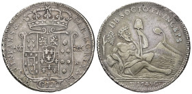 MONEDA EXTRANJERA. ITALIA Y ESTADOS ITALIANOS. NÁPOLES Y SICILIA. Carlos III. Piastra de 120 grana. 1749. MMR D'G' AR 25 g. 39,7 mm. MIR-336/1. MBC+.