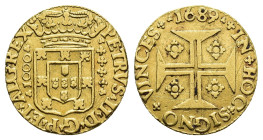 MONEDA EXTRANJERA. PORTUGAL. Pedro II. 1000 reis. 1689. AU 1,97 g. 15,7 mm. KM-155. Finas rayas en rev. MBC/MBC-.