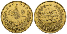 MONEDA EXTRANJERA. TURQUÍA. 500 qurus. 1297/32. Oro de 917 milésimas. AU 36,08 g. 34,8 mm. KM-733. Limpiada. MBC+.