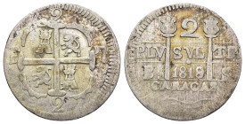 MONEDA EXTRANJERA. VENEZUELA. 2 reales. 1819/8. Caracas. BS. A nombre de Fernando VII. AR 5,31 g. 23,7 mm. VI-612 var. MBC-.