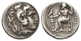 GRECIA ANTIGUA. MACEDONIA. ALEJANDRO III. Sarde. Dracma (334-323 a.C.). R/ Delante antorcha, debajo monograma. AR 4,2 g. 16 mm. PRC-2505. Rayita en an...
