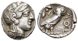 GRECIA ANTIGUA. ÁTICA. Atenas. Tetradracma (454-404 a.C.). A/ Cabeza de Atenea a der. con casco adornado. R/ Lechuza a der. mirando de frente; detrás ...