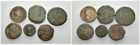 IMPERIO ROMANO. Lote de 5 monedas: 3 AE romano-provinciales, 1 dupondio de Antonia, 1 as de Galieno y 1 follis bizantino. BC/BC+.