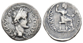 IMPERIO ROMANO. TIBERIO. Denario. Lugdunum (14-37 d.C.). A/ Cabeza laureada a der.; TI CAESAR DIVI AVG F AVGVSTVS. R/ Livia entronizada a der.; trono ...