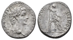 IMPERIO ROMANO. TIBERIO. Denario. Lugdunum (14-37 d.C.). A/ Cabeza laureada a der.; TI CAESAR DIVI AVG F AVGVSTVS. R/ Livia entronizada a der.; trono ...