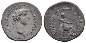IMPERIO ROMANO. TIBERIO. Denario. Lugdunum (14-37 d.C.). A/ Cabeza laureada a der.; TI CAESAR DIVI AVG F AVGVSTVS. R/ Livia entronizada a der.; trono ...
