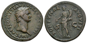 IMPERIO ROMANO. DOMICIANO. Dupondio. Roma (85 d.C.). A/ Cabeza radiada a der.; IMP CAES DOMITIAN AVG GERM COS XI. R/ Fortuna con timón y cornucopia; F...