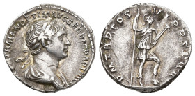 IMPERIO ROMANO. TRAJANO. Denario. Roma (114-117). A/ Busto laureado y drapeado a der.; (IMP CAES) TRAIAN OPTIM AVG GER DAC PARTHICO. R/ Virtus a der. ...