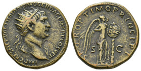 IMPERIO ROMANO. TRAJANO. Dupondio. Roma (103-111). A/ Cabeza radiada y drapeada al hombro a der.; IMP CAES NERVAE TRAIANO AVG GER DAC P M TR P COS V P...