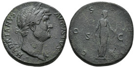 IMPERIO ROMANO. ADRIANO. Sestercio. Roma (124-125). A/ Cabeza laureada y drapeada al hombro a der.; HADRIANVS AVGVSTVS. R/ Diana a izq. con arco y fle...