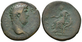 IMPERIO ROMANO. LUCIO ELIO. Sestercio. Roma (137). A/ Cabeza a der.; L AELIVS CAE(SAR). R/ Concordia sentada a izq. con pátera y apoyada en cornucopia...