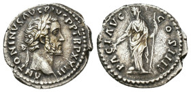 IMPERIO ROMANO. ANTONINO PÍO. Denario. Roma (159-160). A/ Cabeza laureada a der.; ANTONINVS AVG PIVS P P TR P XIII. R/ Pax a izq. con rama y cetro; PA...