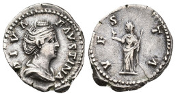 IMPERIO ROMANO. FAUSTINA LA MAYOR. Denario. Roma (141). A/ Busto drapeado a der.; DIVA FAVSTINA. R/ Vesta a izq. con palladium y cetro; VESTA. AR 3,32...